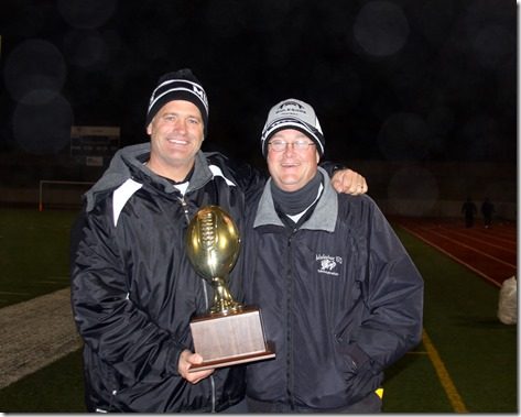 Coach Wood and Sam Dec. 2, 2011 Ratliff Stadium, Odessa TX, Mulseshoe vs Eastland, Regional Quarter Finals, Win for Muleshoe, 43 to 36